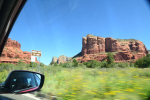Looking out the car window at rock formations in Red Rock Country near Sedona AZ